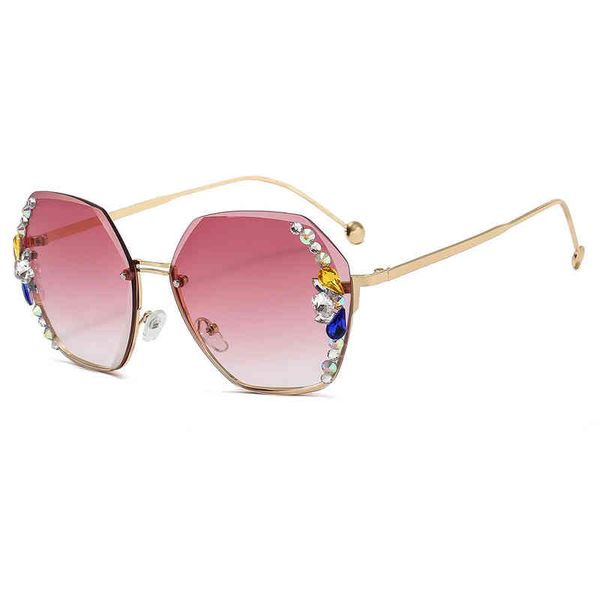 

new women's diamond rimmed sunglass personalized cut polygon metal half frame glass ocean fashion sunglasses luxury brand sun glasses v, White;black
