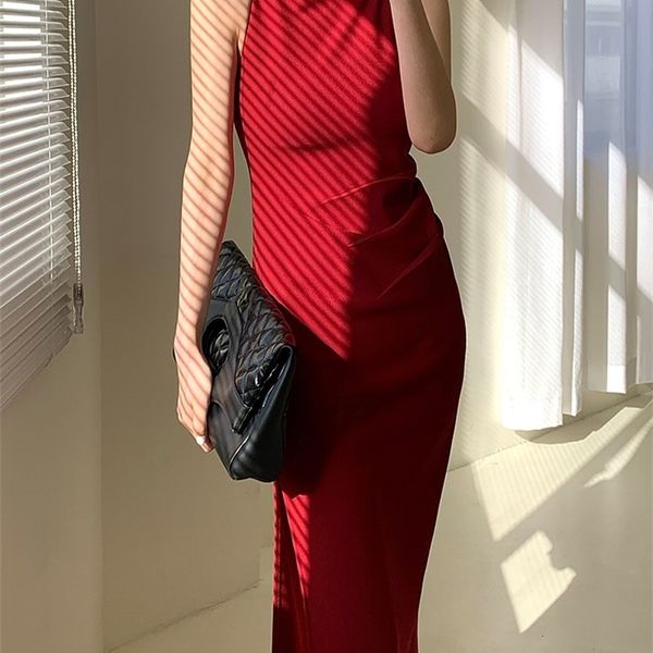 

summer elegant women white sleeveless bodycon dress vintage slim waist side split solid tank female vestidos 220425, White;black