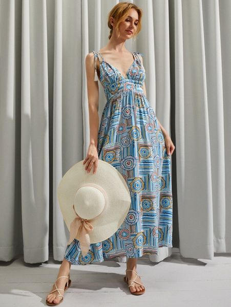 

luukse tassel knot straps allover print cami dress o9jp#, Black;gray