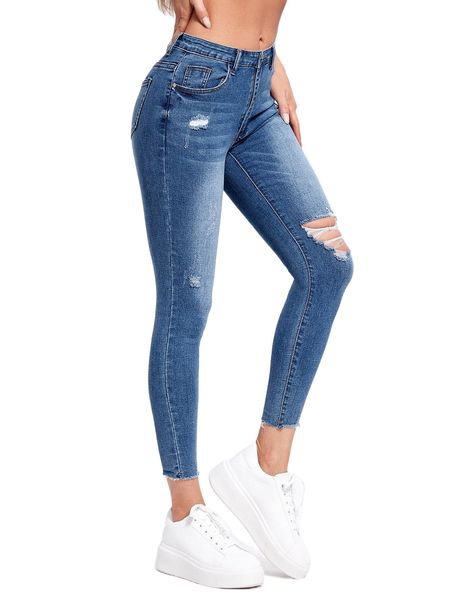 

ripped raw cut skinny jeans t71e#, Blue