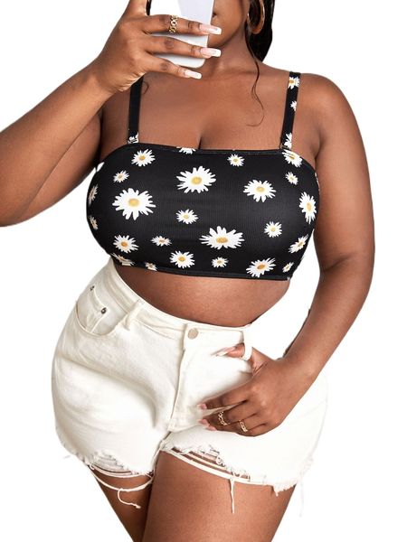 

plus floral print lace up back bikini n5mu#, Black
