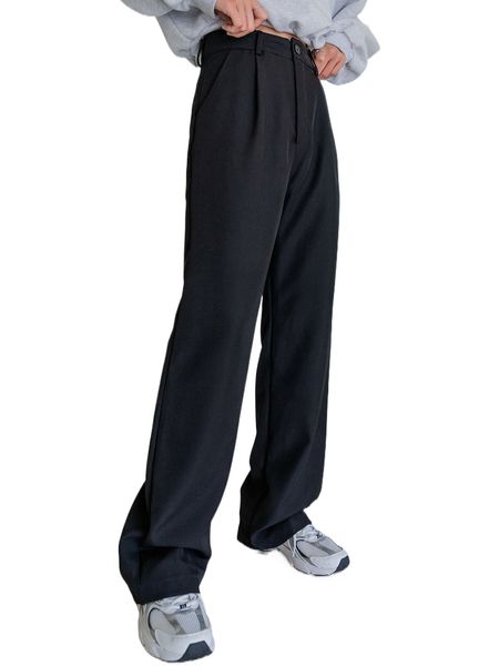 

dazy high waist fold pleated pants l9jt#, Black;white