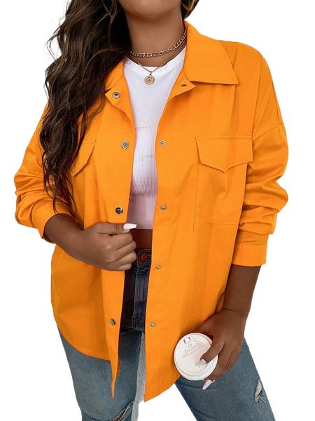 

plus neon-orange flap pocket drop shoulder coat 37r8#, Black