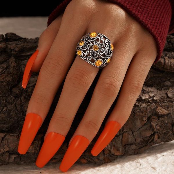 

cluster rings luxury crystal stone joint ring for women silver color hollow geoemtric alloy metal single party jewelry 17387, Golden;silver