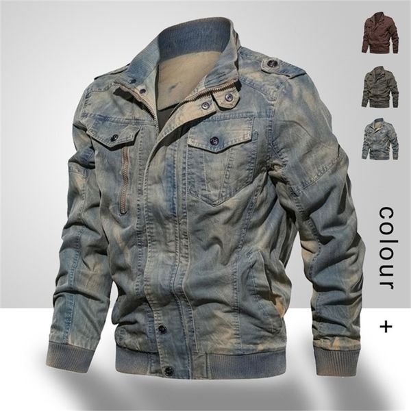 

spring autumn men denim jacket brand casual pilot bomber coats mens jeans jacket male retro fashion outerwear coat man 201218, Black;brown