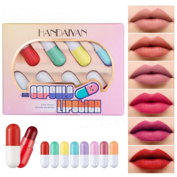 

handaiyan pills lipstick colors capsule 8 color mini lipsticks set velvet matte natural easy to wear portable wholesale makeup lipper lip st