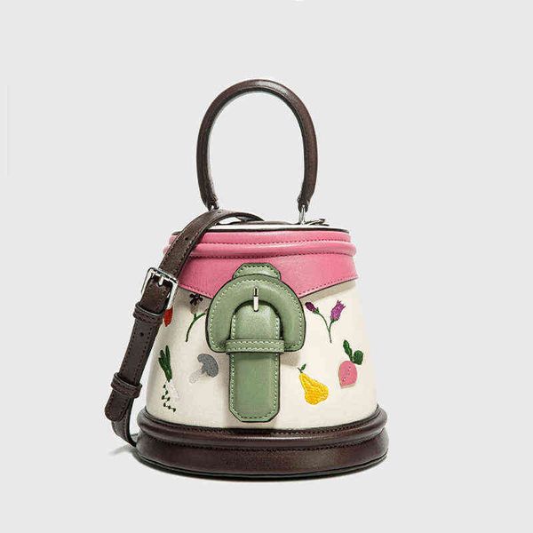 

fashion embroidered genuine leather bucket bag designer belt women handbags luxury shoulder crossbody bag lady small tote purses g220429