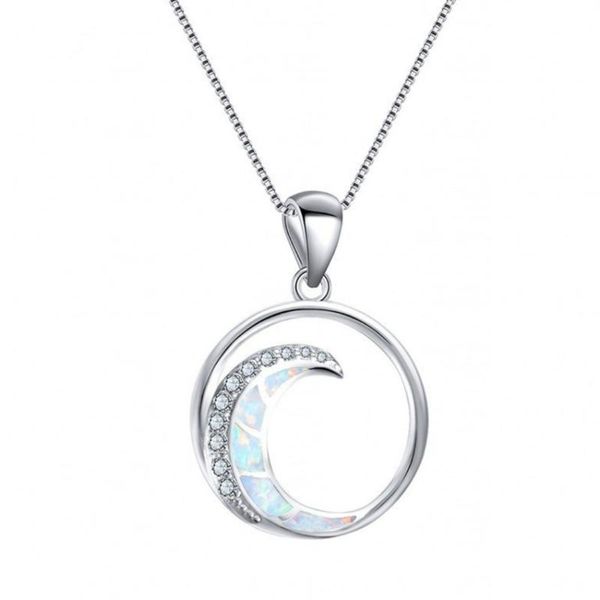 Collane con ciondolo Collana a catena a maglie rotonde con falce di luna placcata in argento con gioielli in stile classico opale opalite