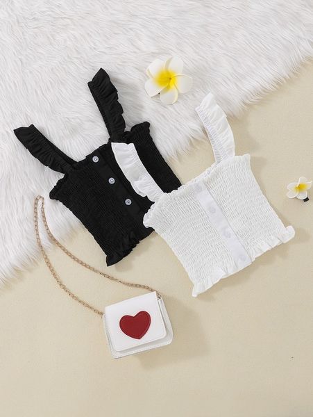 

toddler girls 2pcs ruffle trim shirred button front blouse she, White;black