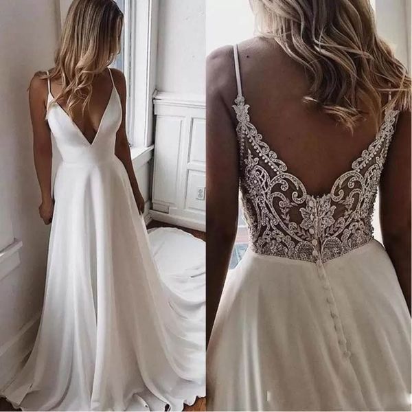 

new arrival v neck beading wedding gowns appliques empire simple elegant boutique wedding dress, White