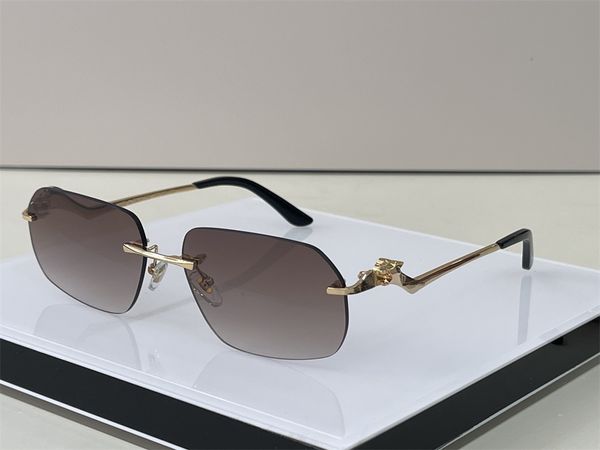 Designer-Sonnenbrille für Männer, randlos, quadratisch, Leopardenmuster, rahmenlos, Vintage-Retro-Sonnenbrille, Brillen, Diamantschliff-Linse, sechseckig, hochwertige Luxus-Hot-Shades 01200