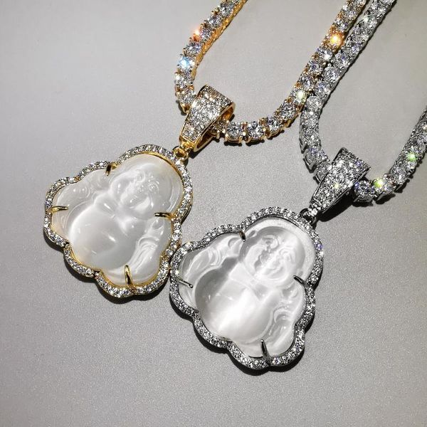 

pendant necklaces bling buddha cubic zircon necklace with tennis chain 8 colors hip hop punk jewelry gifts, Silver