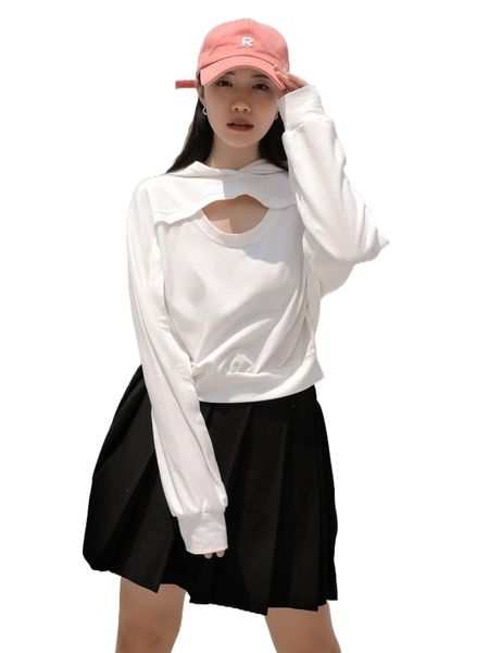 

dazy drop shoulder cut out front hoodie p1yl#, Black