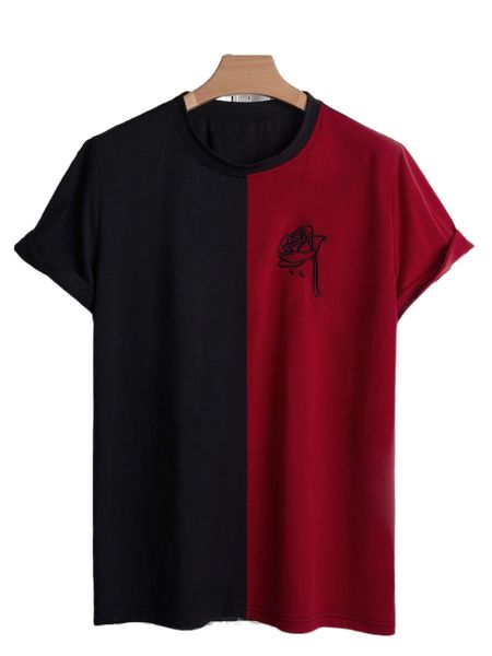 

men two tone floral embroidery tee i9fh#, White;black