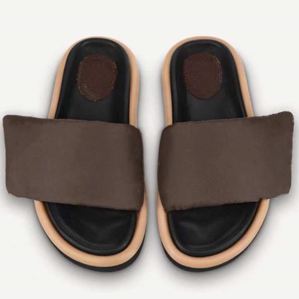 

new designer sandals slippers pool pillow mules slides women men casual slipper flat flip flops embossed velcro strap sandal comfort foam mu, Black