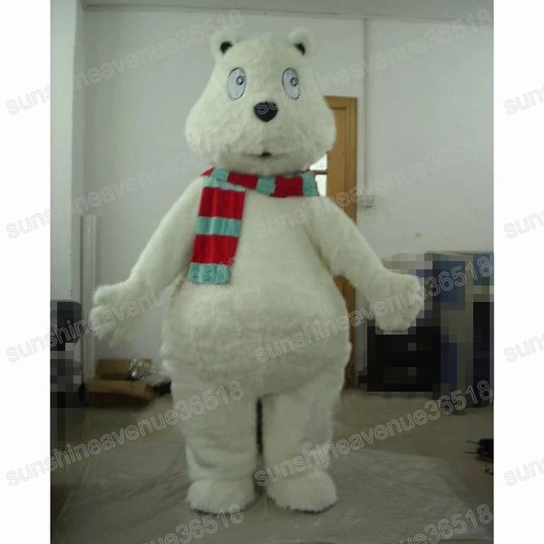 Halloween White Polar Bear Mascot Costume de animais Personagem de animal Carnaval unissex adultos roupas de natal de natal festa vestido de vestuário