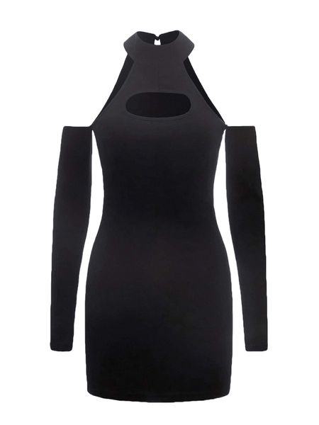 

plus cut out cold shoulder dress k79g#, Black