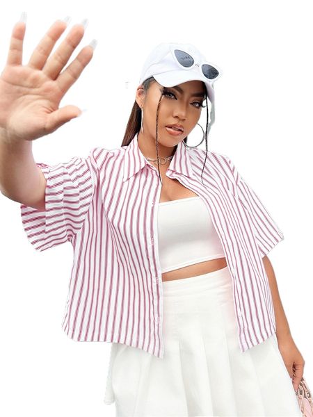 

plus striped drop shoulder blouse k4zy#, Black