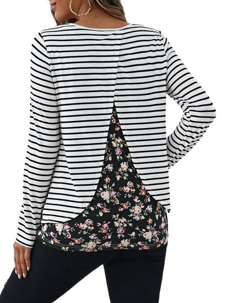 

maternity striped & floral print tee i9fq#, Black