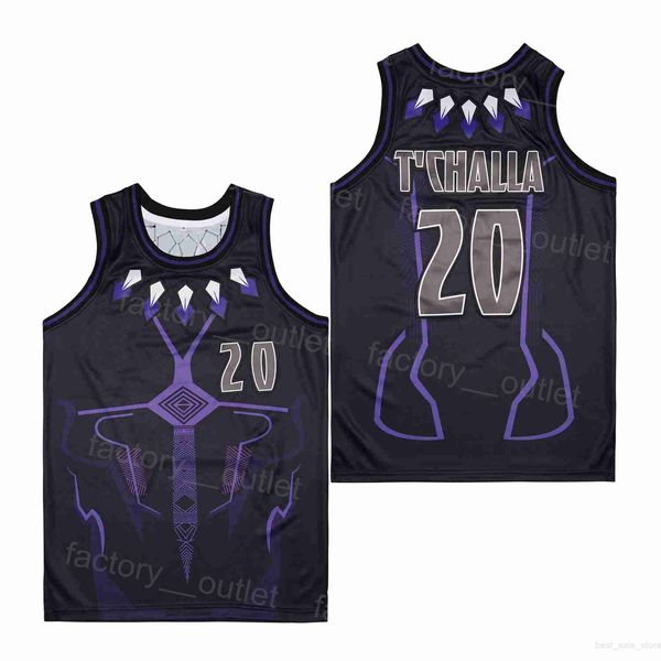 

men movie high school basketball 20 black panther jersey uniform hip hop college university color team black all stitched breathable pure co