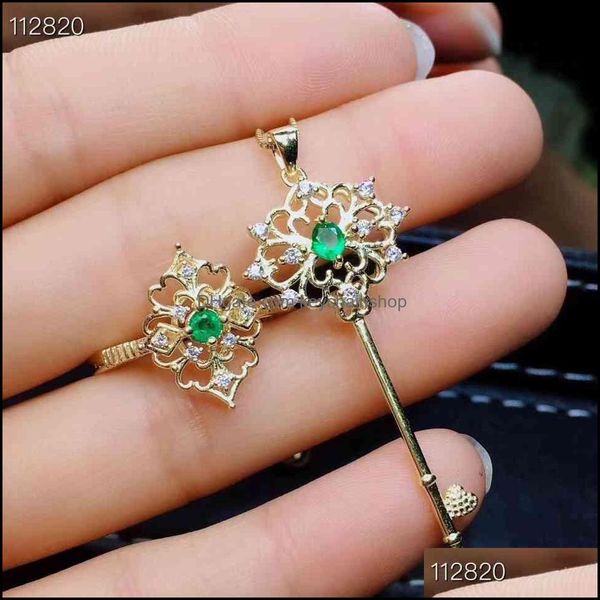 

key rings jewelry natural green emerald s925 sier ring pendant gemstone set restoring hollowing lovely girl party drop delivery 2021 0cmfn, Slivery;golden