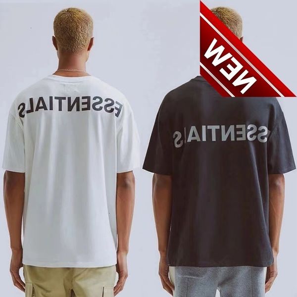 

essentials double thread fog black and white reflective letters short sleeve t-shirt tide brand high street style loose couple clothes men, White;black