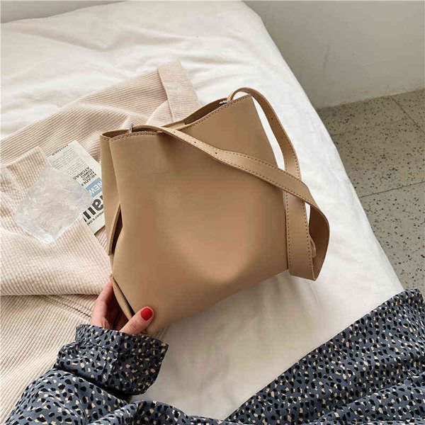 

evening bags leather bucket shoulder for women 2022 simple large capacity handbag travel fashion crossbody bag sac epaule 220420