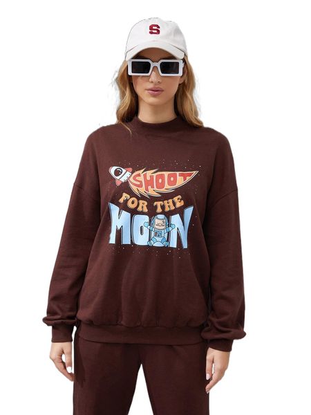 

x atosha graphic & slogan graphic mock neck sweatshirt a8da#, Black