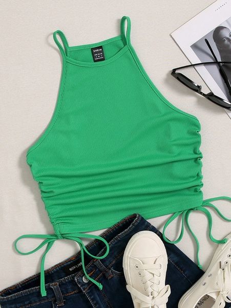 

ruched drawstring side halter m1xb#, White