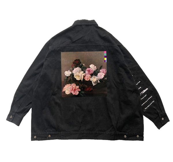 

raf flower denim jacket loose high street fashion brand european and american street heavy american cardigan jacket oversize, Black;brown