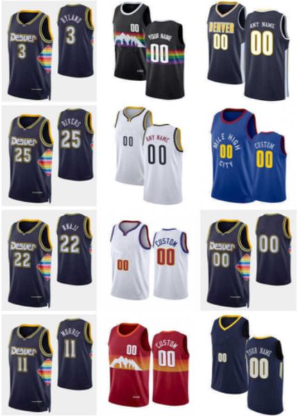 

75th custom jersey denver''nuggets''men women youth 3 nah'shon hyland 11 monte morris 22 zeke nnaji 25 austin river, Black;red