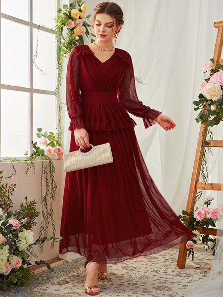 

contrast lace ruffle overlay dress d0oh#, Black;gray