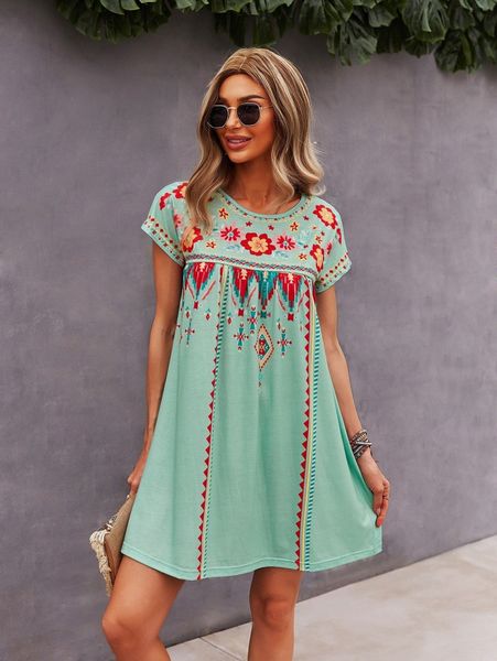 

floral & geo print smock dress y4nm#, Black;gray