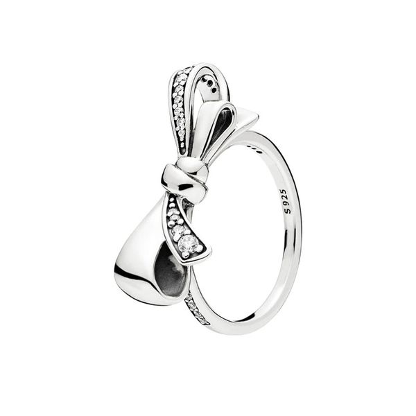 

authentic 925 sterling silver sparkling bow ring cute women girls gift original box set for pandora bowknot rings, Slivery;golden