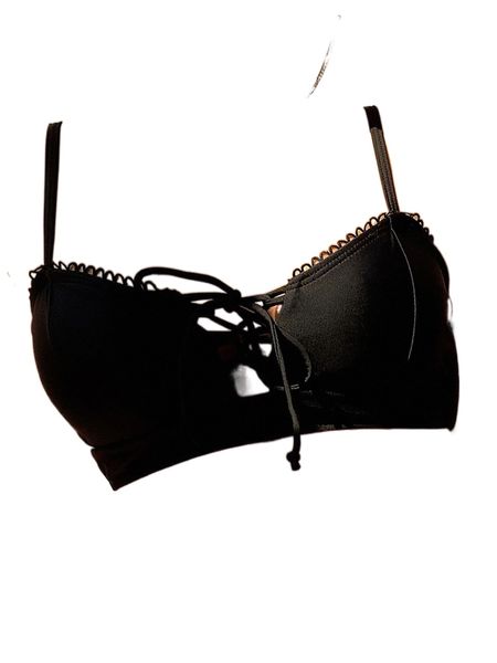 

solid lace up knot back bikini k5vu#, White;black