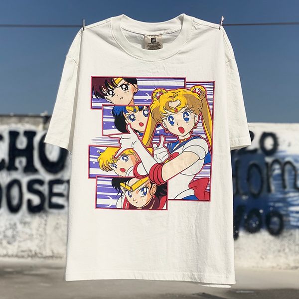 

womans plus size t shirts men's vintage t-shirts sailor moon animantion print hip hop man summer men women oversize streetwear loose te, White;black