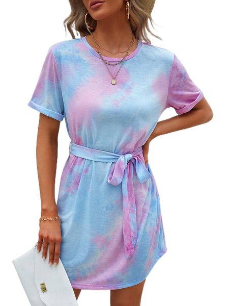 

tie dye belted tee dress 40mo#, Black;gray