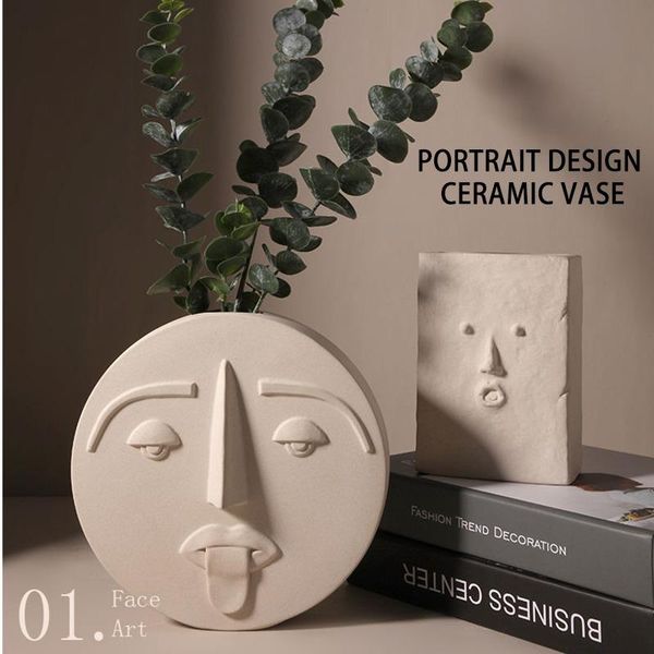 Vasos nórdicos Máscara de face humana moderna vaso de cerâmica Decoração caseira Mesa fosca para decoração de casamentos