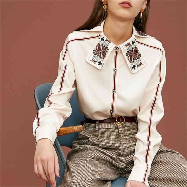 

women blouse shirt female spring special king card print collar shirts cool woman ladies party long sleeve shirts ns634 210401, White