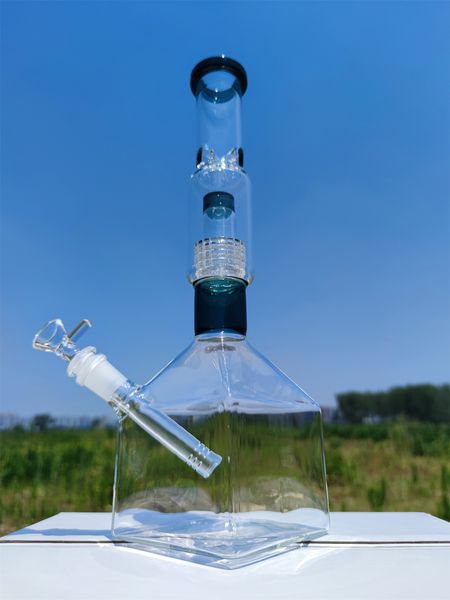 14 polegadas de 35 cm de cachimbo de vidro bong bong dab clear pecork cubo verde base água bongs fumaça de fumaça 14 mm articulação feminina de armazém local