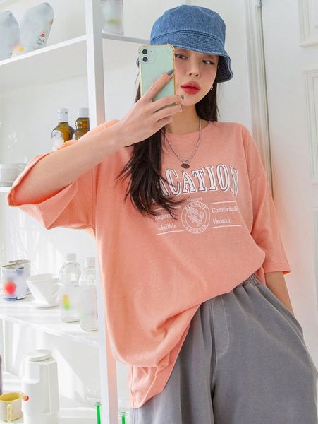 

dazy letter & floral print drop shoulder tee t6sc#, White