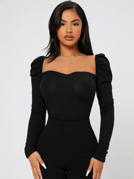 

petite sweetheart neck puff sleeve tee s2zx#, White