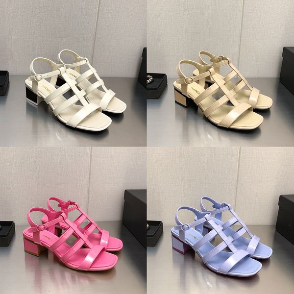 

chunky heel sandals summer new luxury brand shoes versatile temperament designer, Black