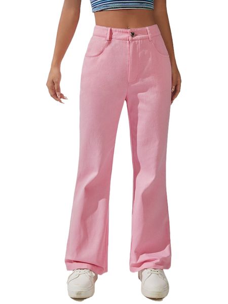 

petite high waist slant pocket pants 05lv#, Black;white