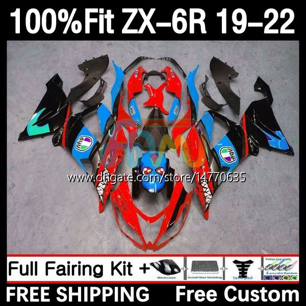 Kawasaki için OEM Fairings Kiti Ninja ZX-6R ZX 636 ZX636 ZX6R 19 20 21 22 22 22 22 22 SOYDAWEWED 6DH.123 ZX 6R ZX-636 2019 2020 2021 2022 Çerçeve 600cc 19-22 Enjeksiyon Kalıp Vücut Karkı Kırmızı Mavisi