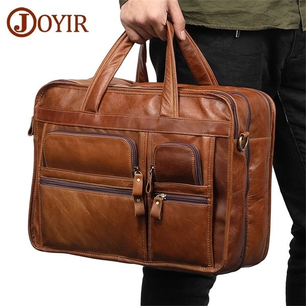 

joyir genuine leather mens briefcase lapcasual business tote bags shoulder crossbody bag mens handbags large travel bag 201120