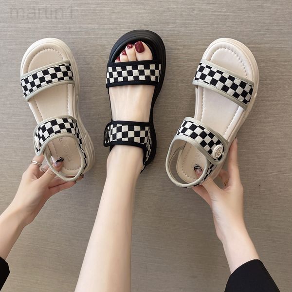 

slippers designer sandals women's 2022 new spring and summer versatile small fragrance black-and-white lattice thick bottom muffin open