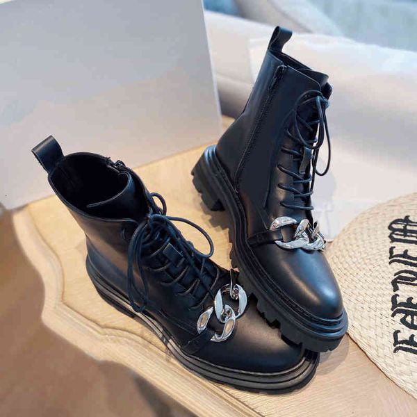 

boots women's leather punk motorcycle boots medium claw winter shoes metal decorative martin series, Black