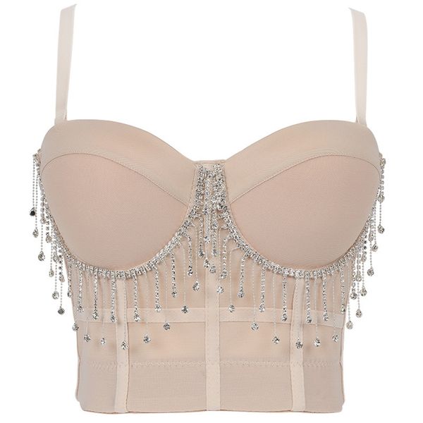 Frauen Leibchen Top Diamant Kristall Quasten Einfarbig Sexy Crop Top Push Up Bustier Bh Nacht Club Party Tank Top 220514