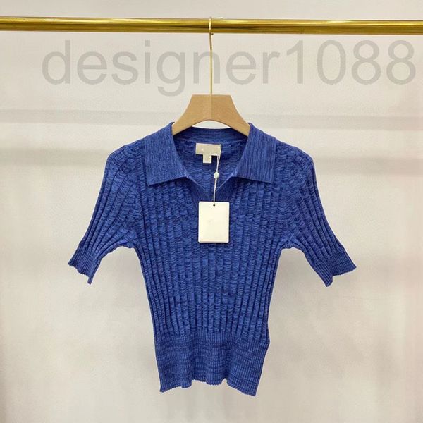 

women's knits & tees designer 2022 spring / summer new polo collar fashion temperament pit strip slim fit mixed color wool knitted wome, White